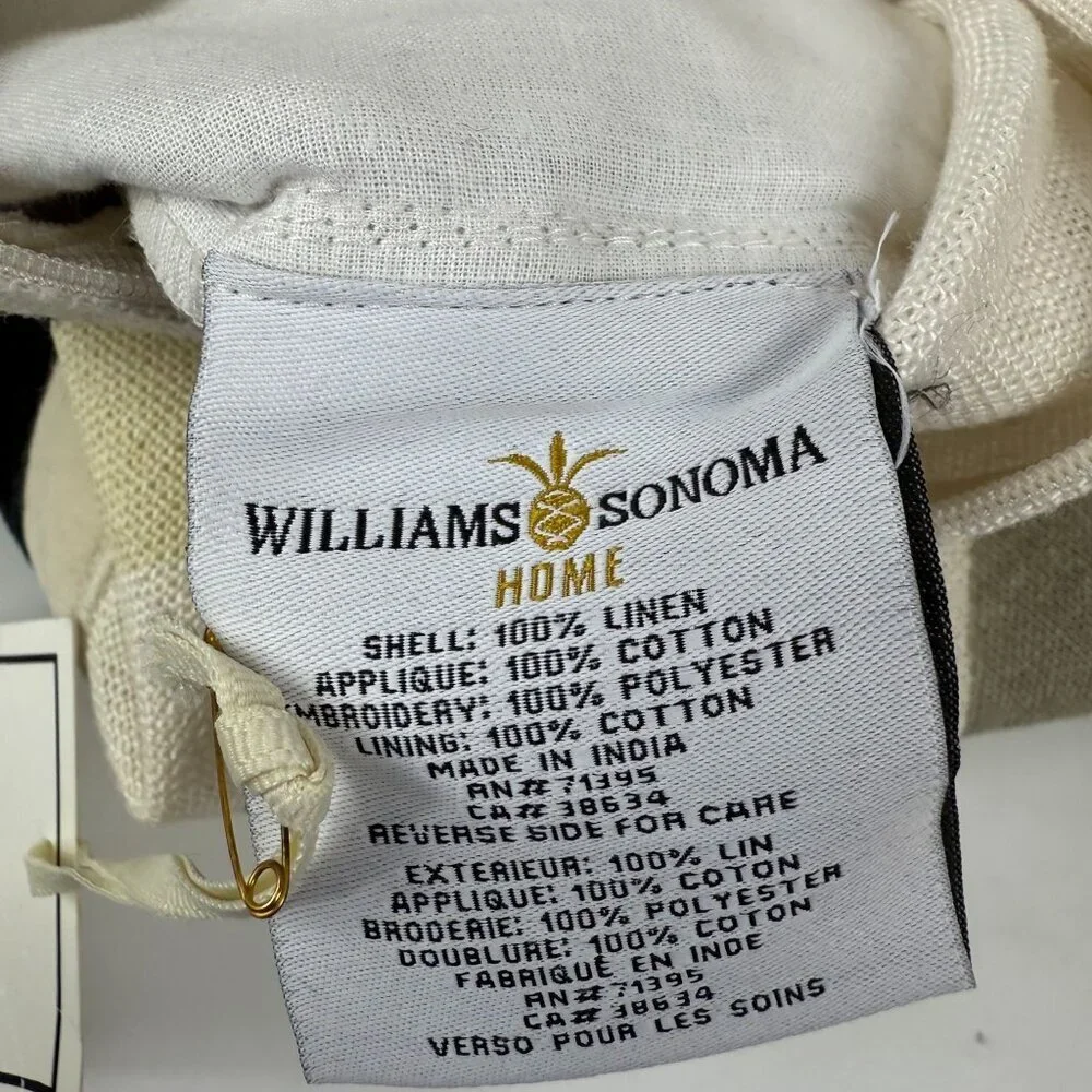 Williams-Sonoma Throw Pillow Cover Linen Velvet Applique Beige Geometric set of